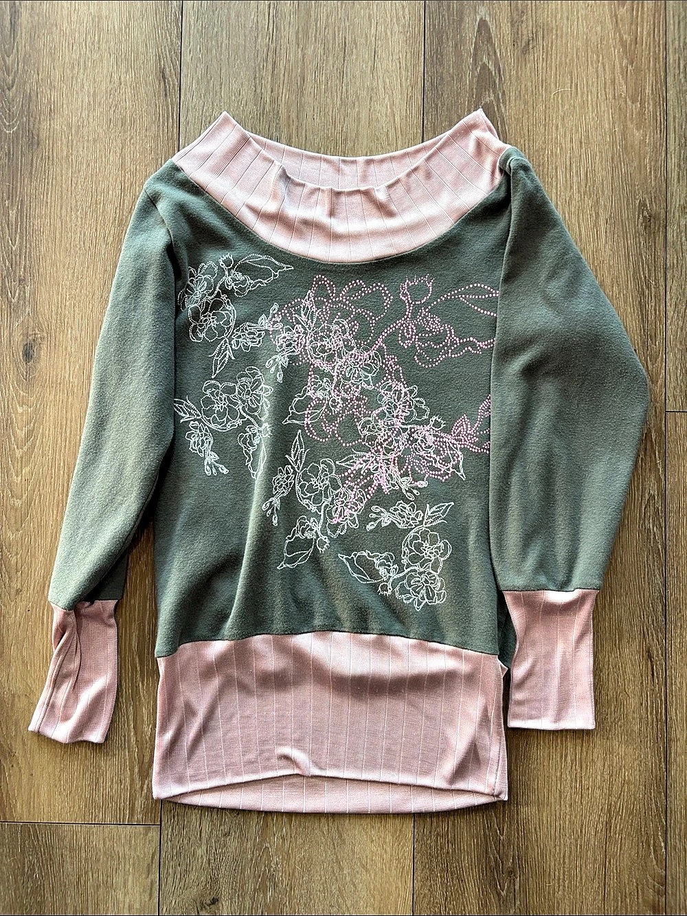 Red Stones Floral Layered Tunic Green & Pink Small